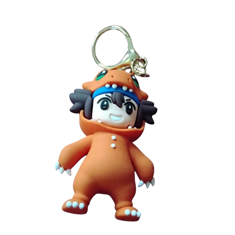 Anime Character Orange Dinosaur Costume Keychain 3D PVC Figure Bag Charm
